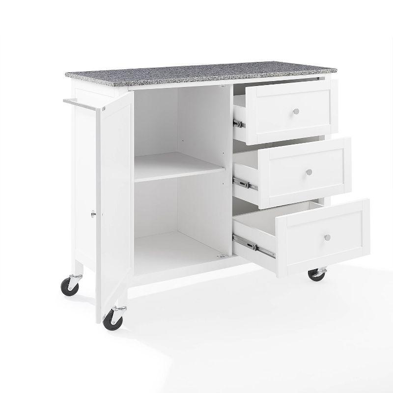 White Granite Top Kitchen Island with Storage and Wheels