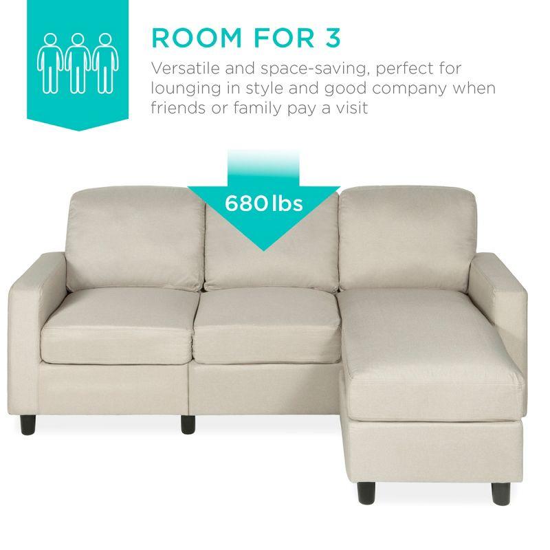 Best Choice Products Linen Sectional Sofa Couch w/ Chaise Lounge, Reversible Ottoman Bench - Beige