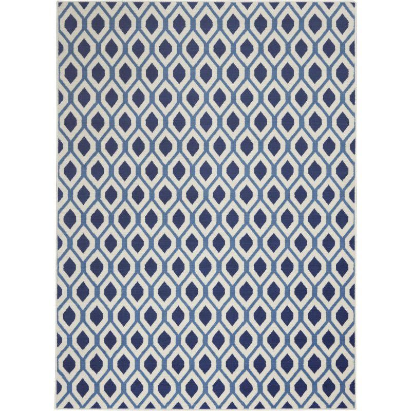 White and Navy Hexagonal Lattice 5' x 7' Synthetic Rug