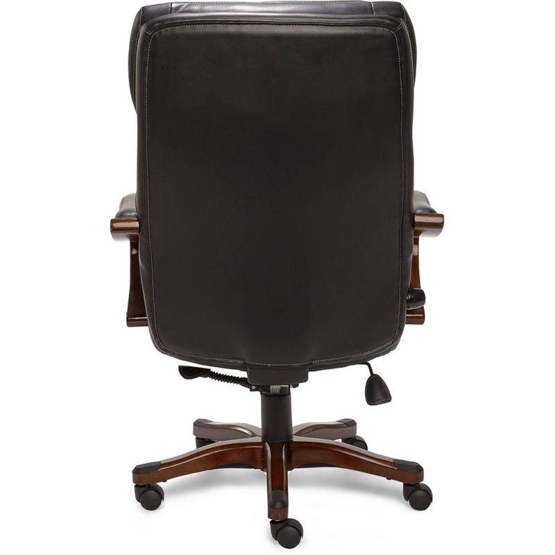 Executive Office Chair in Black Bonded Leather - Serta: High-Density Foam, Fixed Arms, Wood Frame