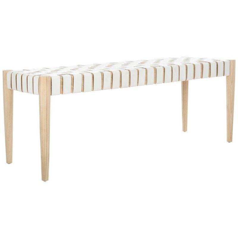 Amalia 47'' Beige and White Leather Weave Transitional Bench