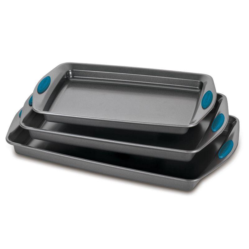 Rachael Ray 3pc Nonstick Cookie Sheet Set with Blue Grips: Carbon Steel Bakeware, Even-Heating, Dishwasher-Safe