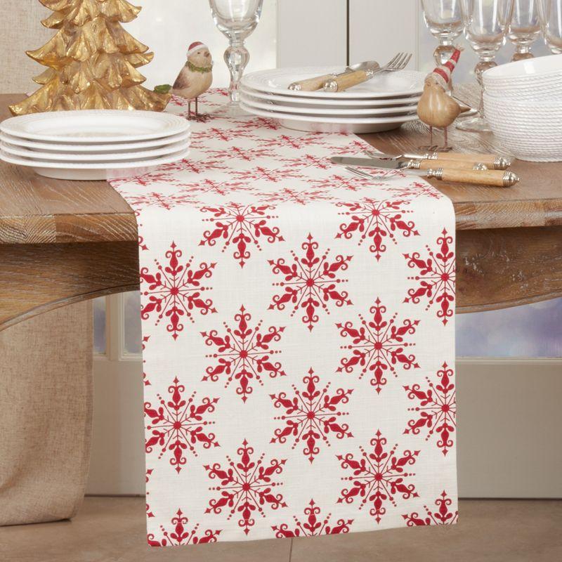 Red Cotton Snowflake Design Winter Table Runner