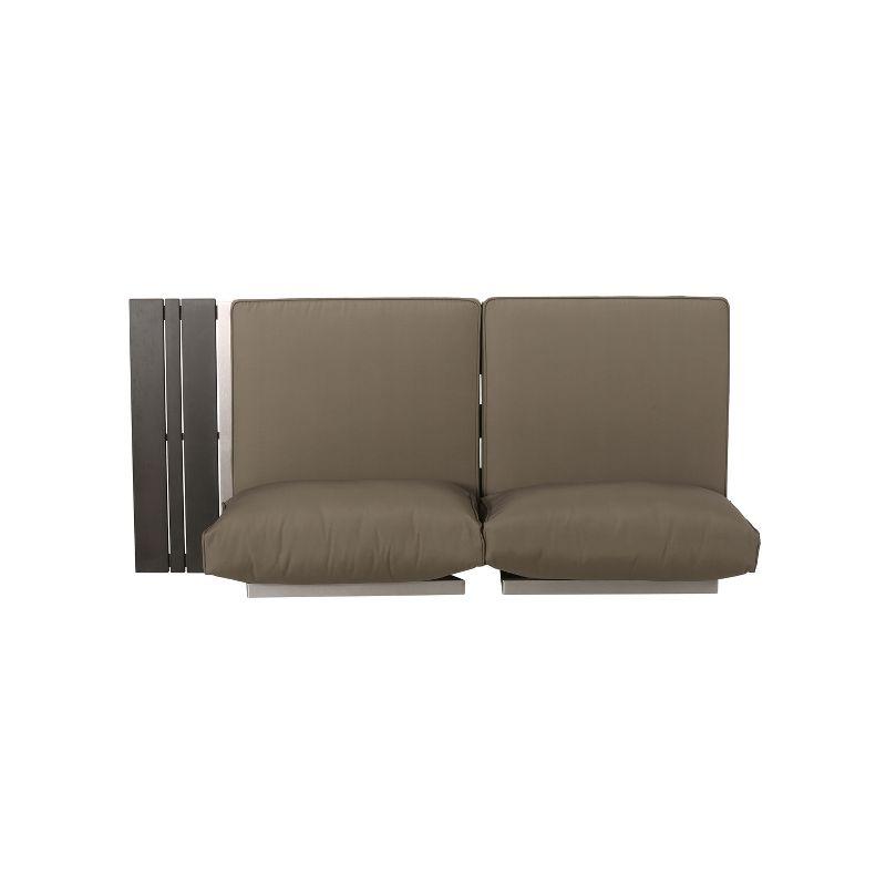 GDFStudio Johana Outdoor Aluminum V-Shaped 5 Seater Sofa Set with Cushions, Silver/Gray/Khaki