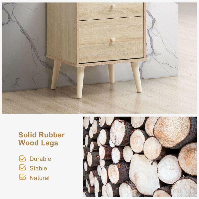 Costway Nightstand 2-Drawer Beside End Side Table w/Rubber Legs Oak Finish
