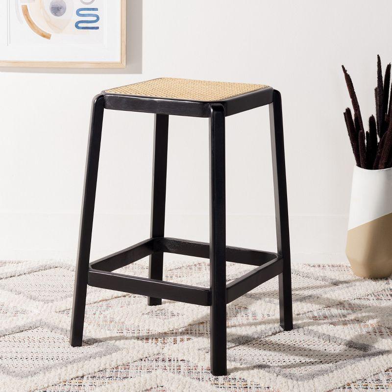 Silus Backless Cane Counter Stool - Black/Natural - Safavieh