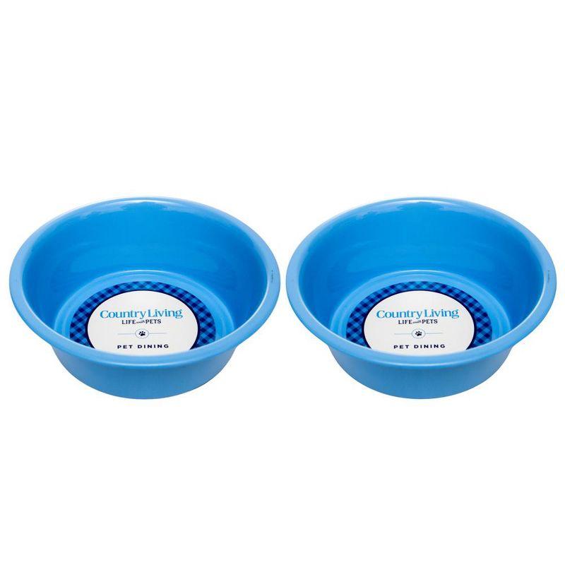 Set of 2 Blue Non-Slip Stainless Steel Dog Bowls