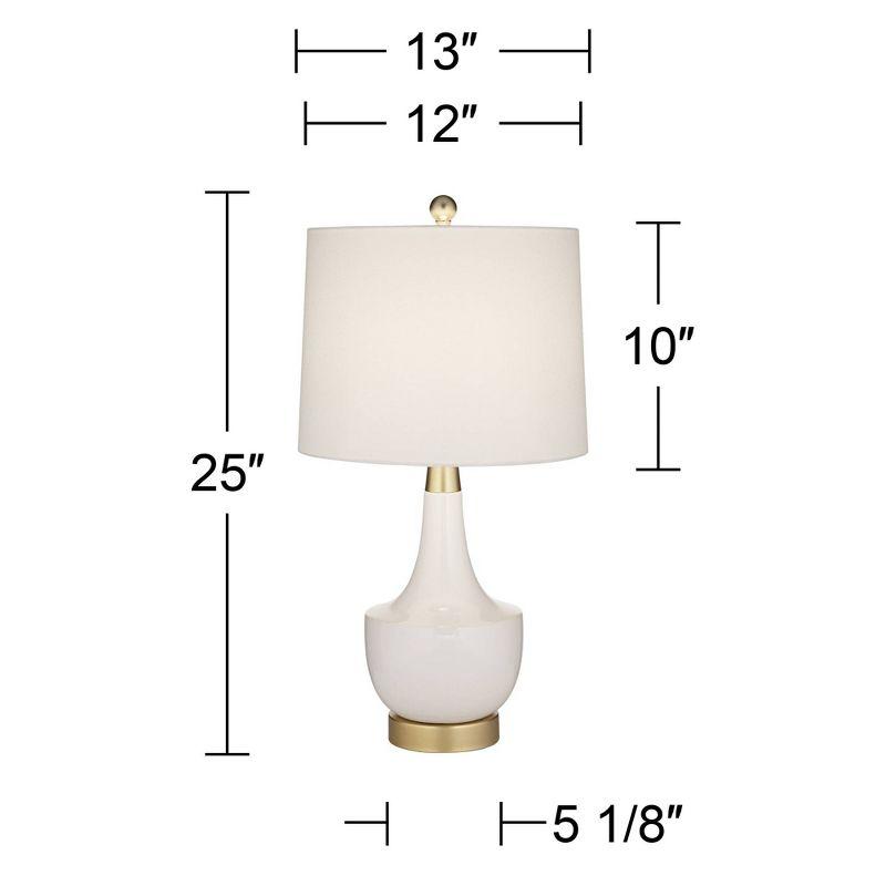 360 Lighting Nesbit 25" High Mid Century Modern Table Lamps Set of 2 USB Port White Gold Ceramic Metal Living Room Charging Bedroom Bedside Nightstand