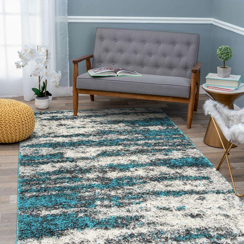 World Rug Gallery Modern Abstract Design Plush Shag Area Rug - Turquoise 5' x 7'