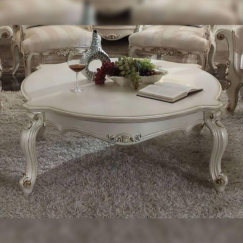 Elegant Pearl Round Wood Coffee Table with Queen Anne Legs