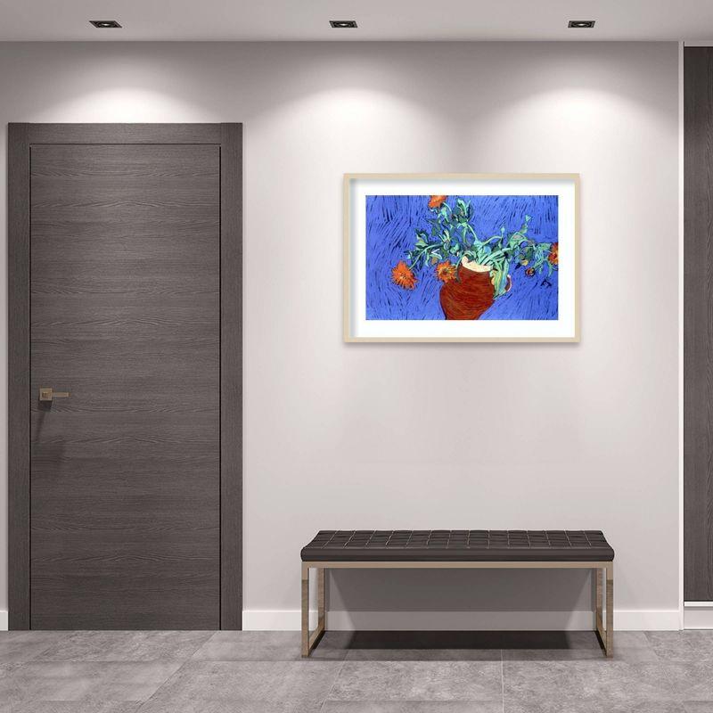 41" x 30" Marigolds in Red Vase Wood Framed Wall Art Print