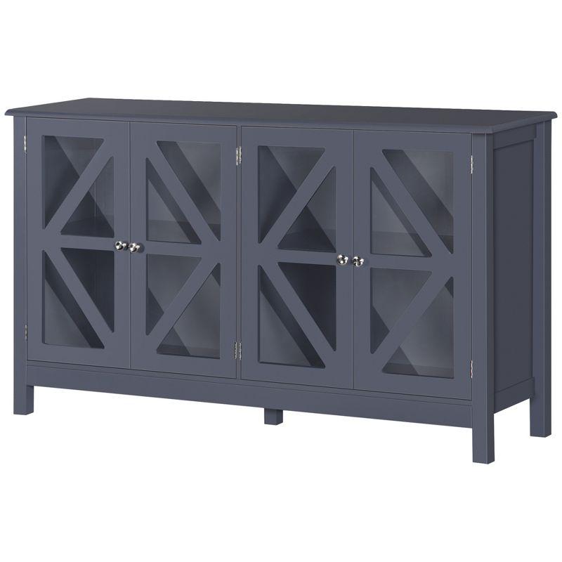 HOMCOM Kitchen Sideboard, Tempered Glass Door Buffet Cabinet with Adjustable Storage Shelf for Living Room, Kitchen, Study, Gray