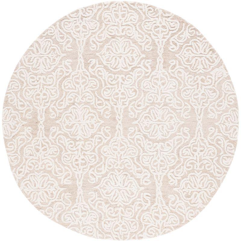 Beige and Ivory Floral Tufted Wool Round Rug, 6'