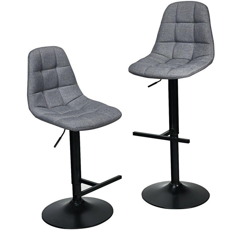 Gray Adjustable Swivel Bar Stools with Linen Upholstery