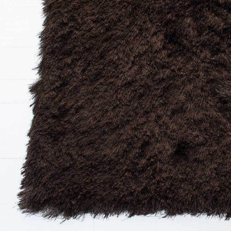 Hand-Tufted Chocolate Shag Wool and Synthetic Round Rug