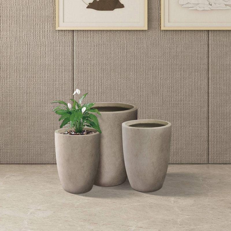 Rosemead Home & Garden 3pc Concrete Outdoor Planter Pots Beige