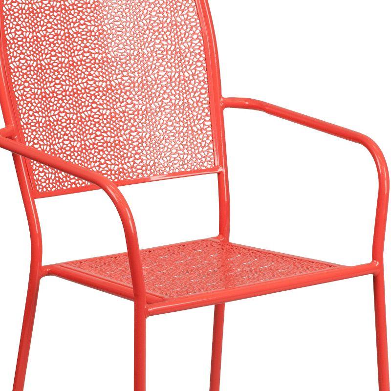 Flash Furniture Commercial Grade Coral Indoor-Outdoor Steel Patio Arm Chair with Square Back