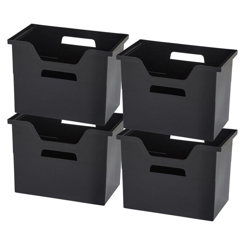 IRIS USA Large Portable Desktop File Box with Open Lid, 4 Pack, Black