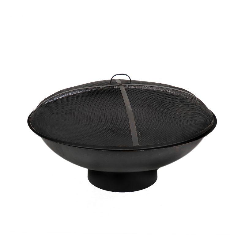 Anija 32" Black Cast Iron Fire Pit Bowl With Screen