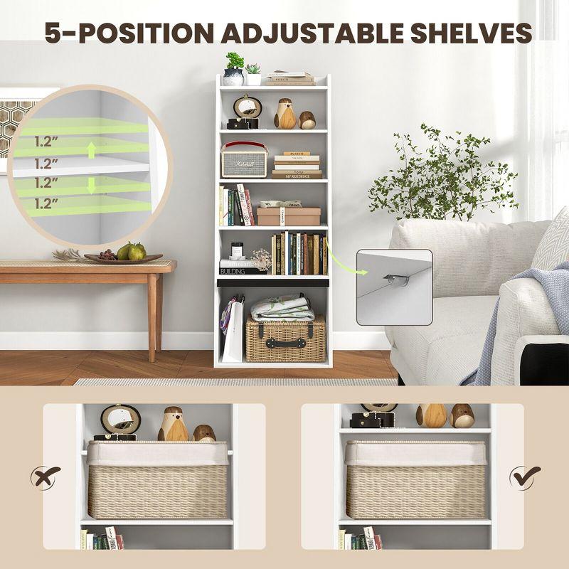 Tangkula 6-tier Bookcase w/ 2 Adjustable Shelves Filp-up Door 5 Open Shelves Bedroom White