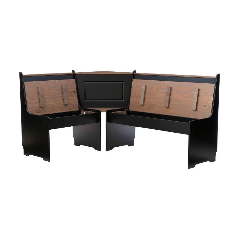 Linon 3pc Ardmore Breakfast Nook Storage Benches Dining Set Black/Pecan: Mid-Century Modern, Wood, 6-Seat Capacity