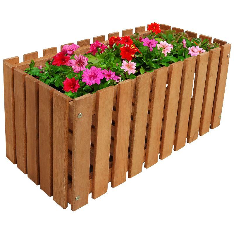 Sunnydaze Outdoor Rectangle Meranti Wood Picket Style Planter Box for Flowers, Herbs, Vegetables and Plants - 24" W - Brown