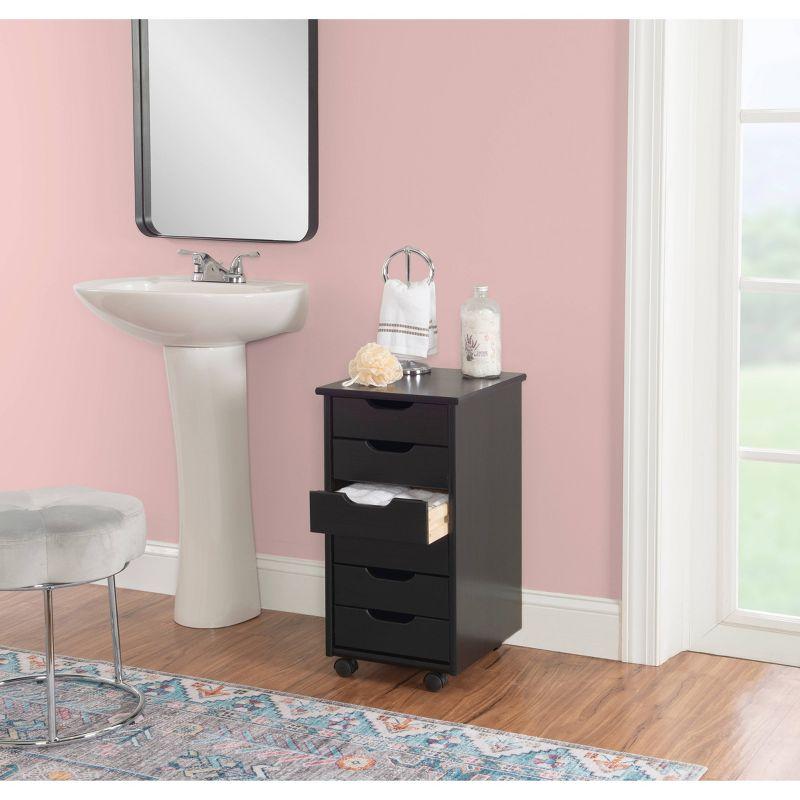 Cary Transitional 6 Drawer Solid Wood Rolling Storage Cart with Casters - Linon