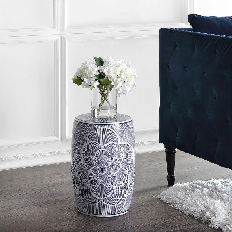 JONATHAN Y Camellia 17" Ceramic Drum Garden Stool, Blue
