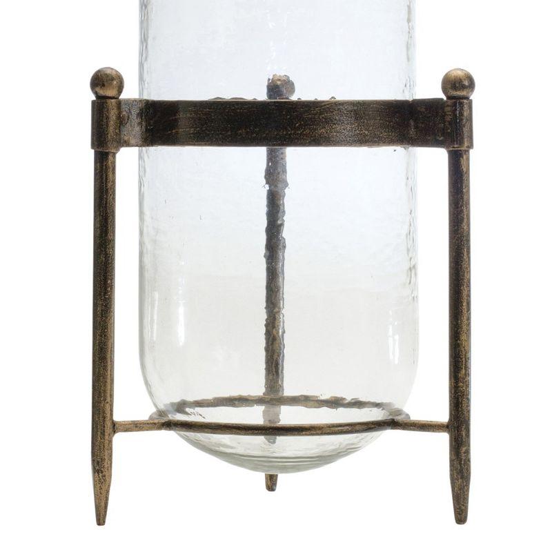 Melrose 13.5" Black and Clear Glass Hurricane Candle Holder with Metal Stand