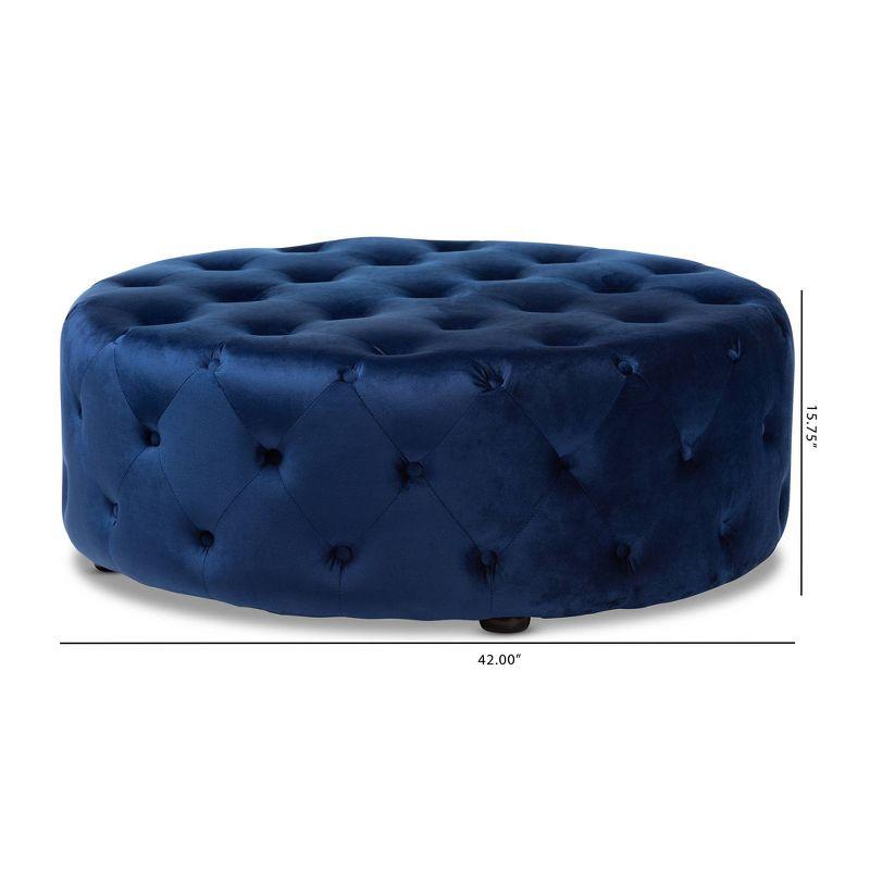 Cardiff Velvet Fabric Upholstered Button Tufted Cocktail Ottoman Blue - Baxton Studio: Eucalyptus Wood, Plush Seating