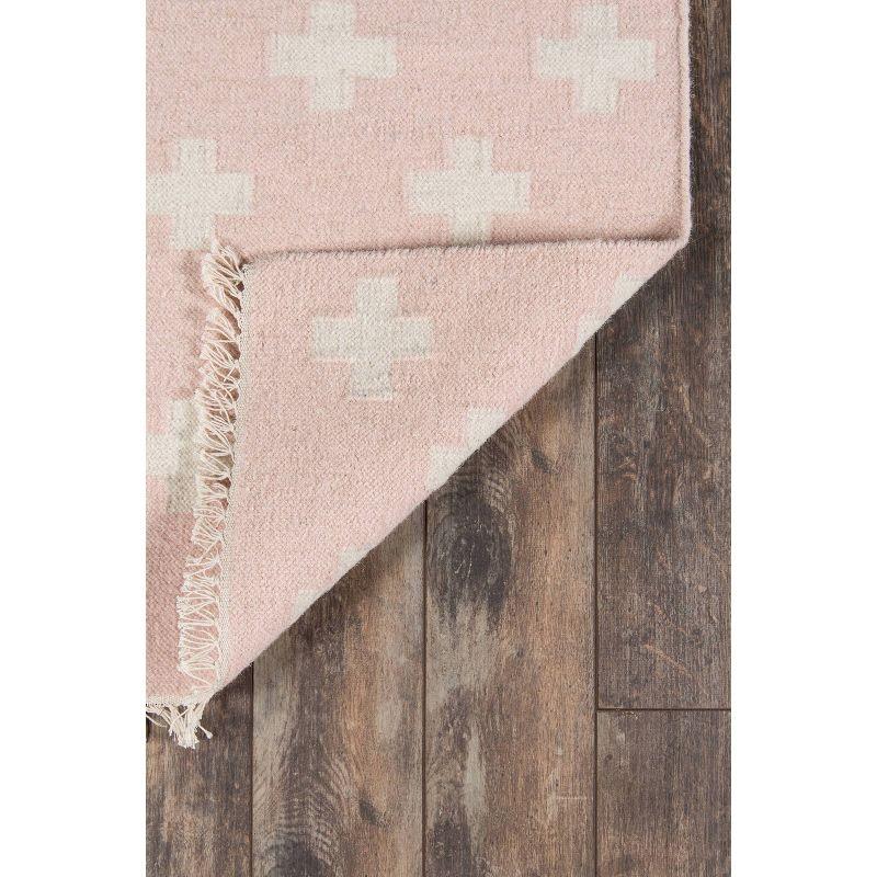 Topanga Handwoven Geometric Pink and White Wool Area Rug