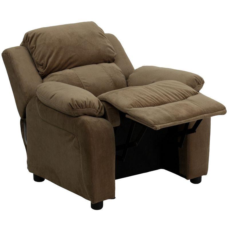Emma and Oliver Deluxe Padded Brown Microfiber Kids Recliner with Storage Arms