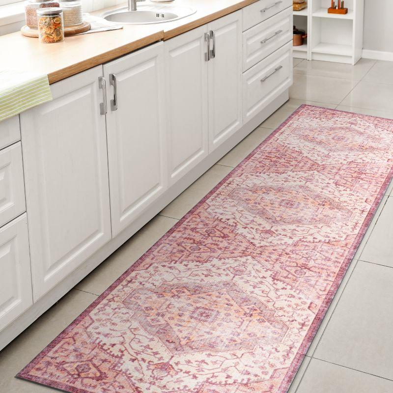 2' x 8' Alacati Ogee Medallion Machine Washable Indoor/Outdoor Runner Rug, Red/Orange/Cream - JONATHAN Y