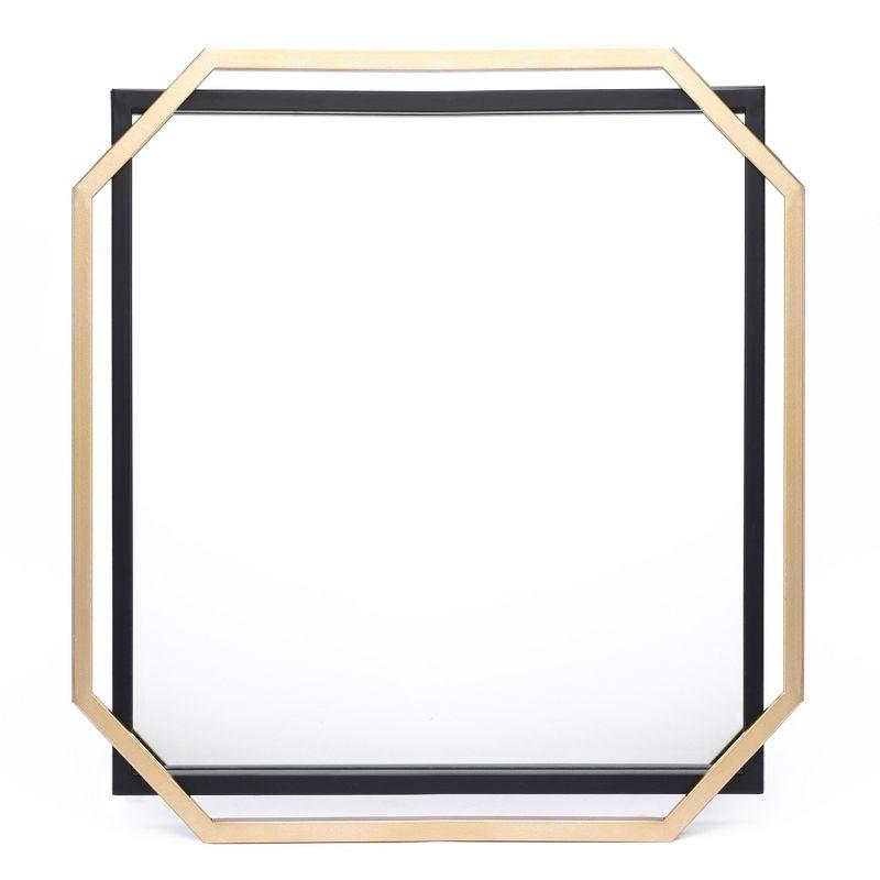 Square Gold and Black Metal Floating Frame Wall Mirror