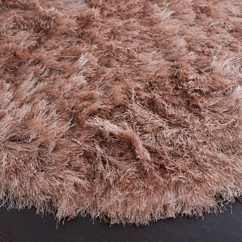 Plush Beige Round Shag Wool Blend 5' Area Rug