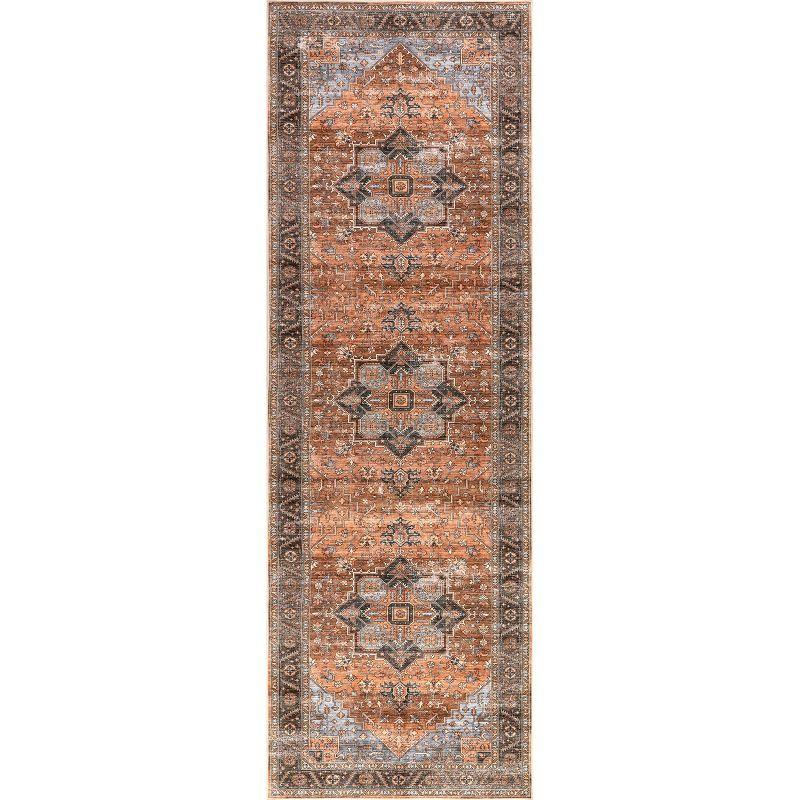 Nuloom Wrenley Medallion 2x8 Machine Washable Runner Indoor Area Rug for Living Room Bedroom Dining Room Entryway Hallway Kitchen, Sienna Brown/Grey