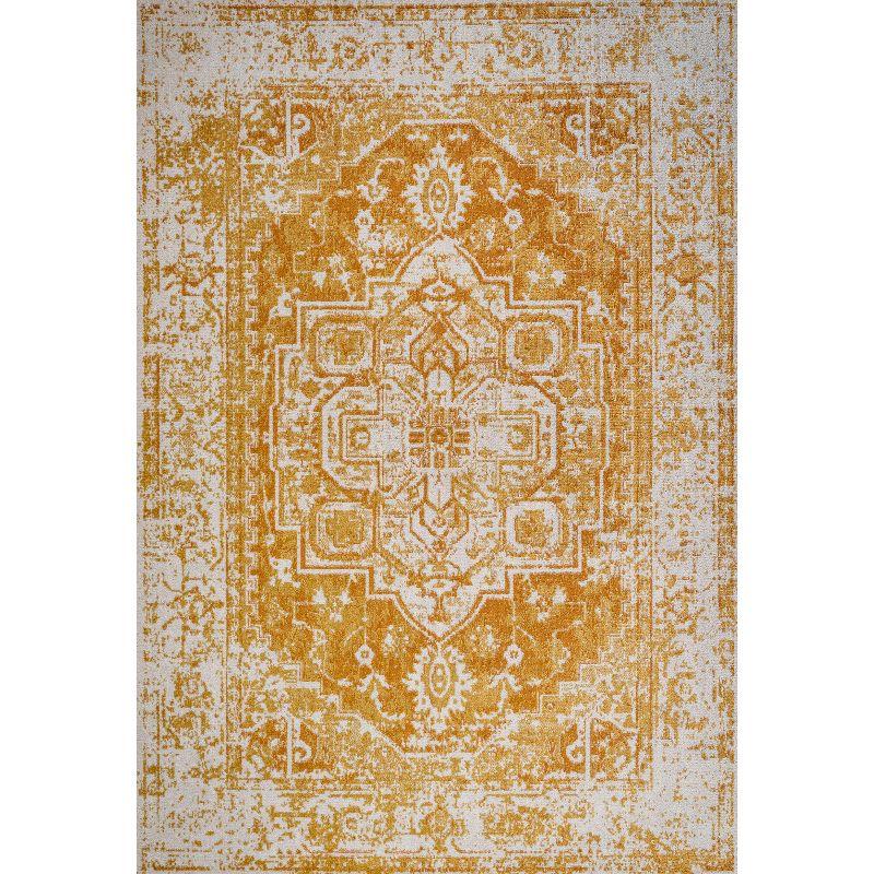 Ivory and Orange Bohemian Medallion 4'x6' Synthetic Area Rug