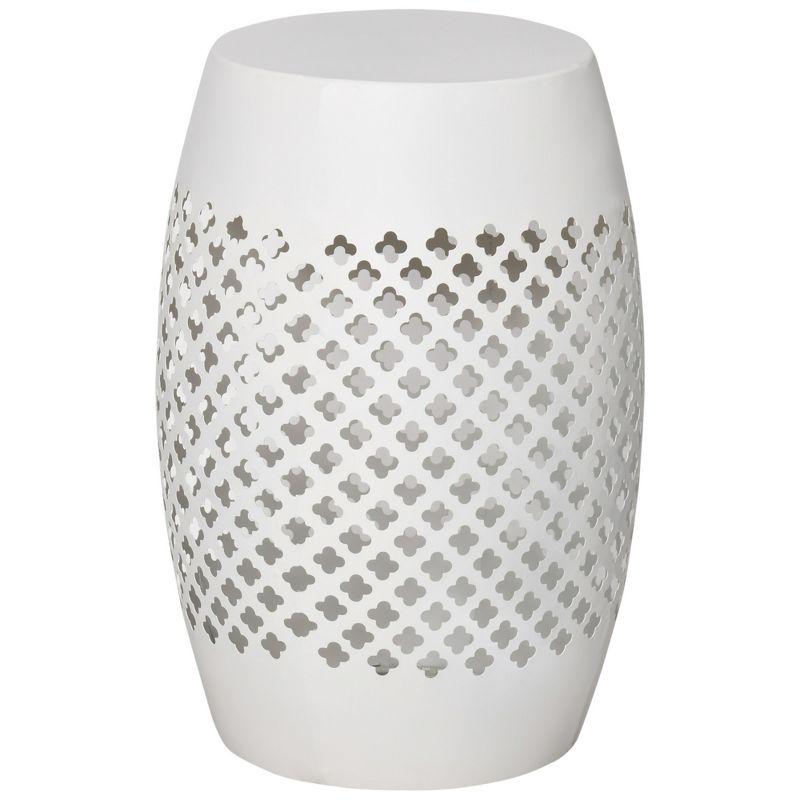 White Steel Round Patio End Table with Hollow Drum Design