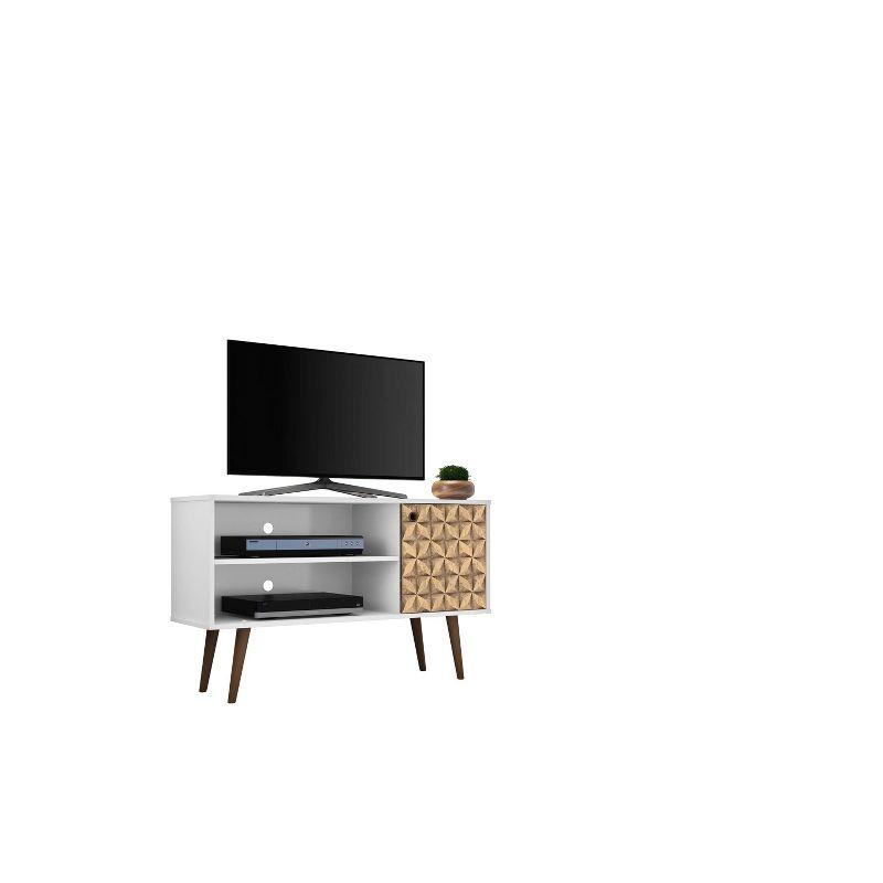 Liberty 42" Mid-Century Modern White TV Stand with Cabinet and Shelves