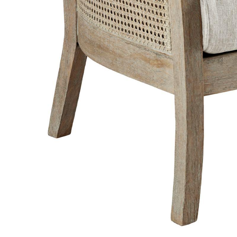 Madison Park Paulie Accent Chair Cream/Reclaimed Natural: Upholstered Wingback, Rubberwood Frame