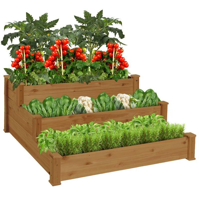 Rosselyn 3-Tier Fir Wood Raised Garden Bed Planter for Plants, Vegetables, Outdoor Gardening