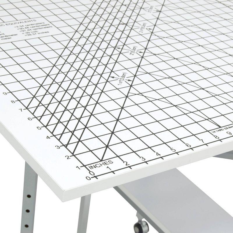 Adjustable Silver and White Folding Cutting Table with Grid Top