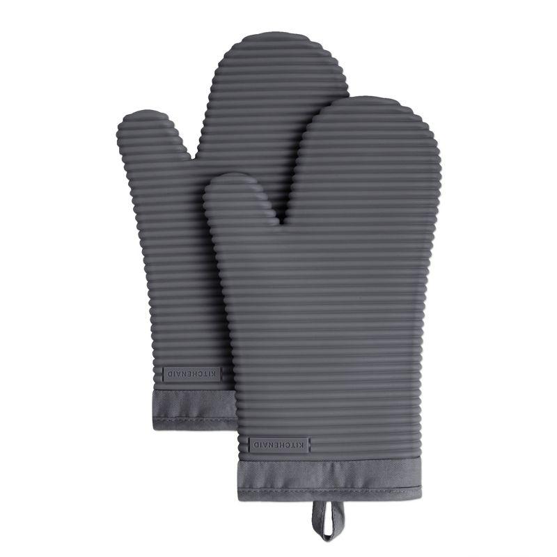 KitchenAid Charcoal Ribbed Soft Silicone Oven Mitts, Set of 2
