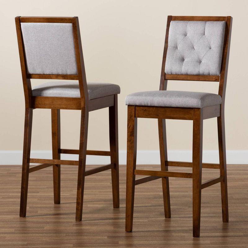 2pc Gideon Fabric Upholstered and Wood Barstool Set - Baxton Studio