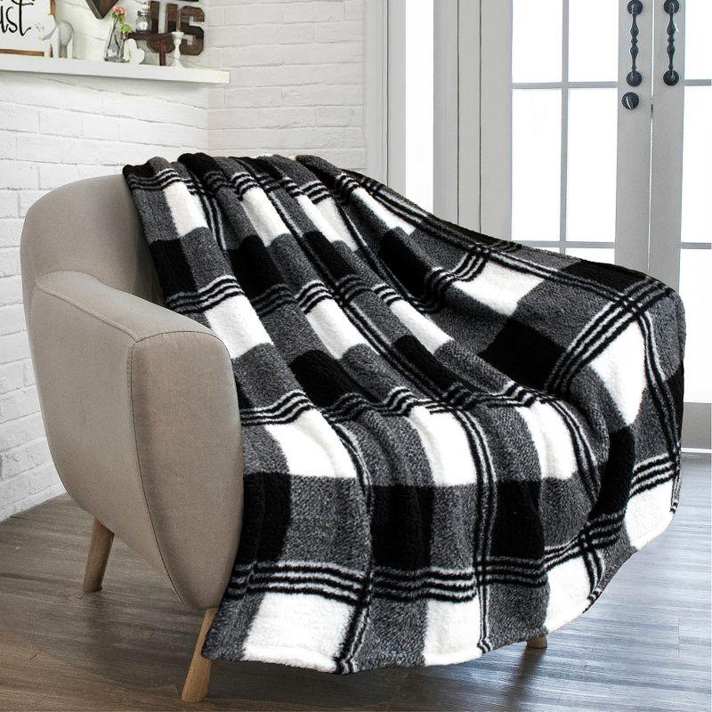 Cozy Sherpa Fleece Throw Blanket - Buffalo Plaid, Machine Washable