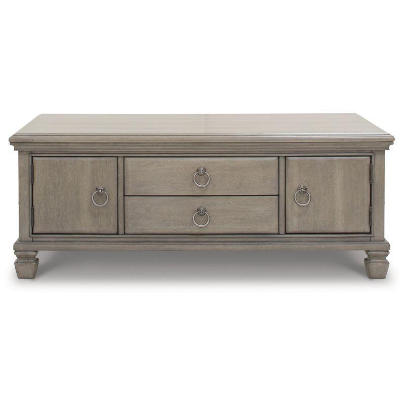 Signature Design by Ashley Lexorne Classic Cocktail Table with 2 Cabinets and 2 Drawers, Light Gray