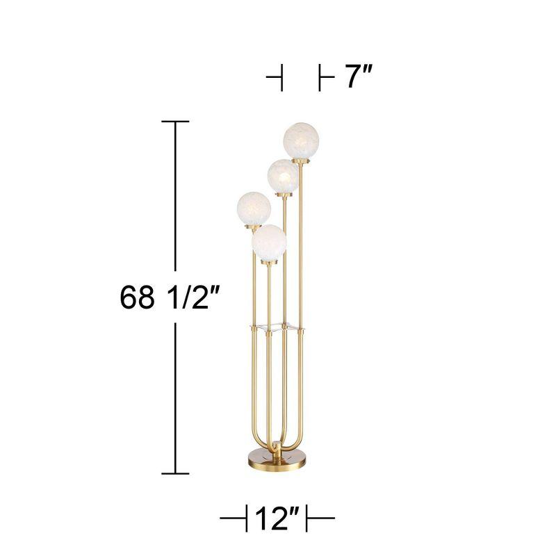 Warm Gold Metal Mid-Century Modern Floor Lamp with Glass Globe Shades