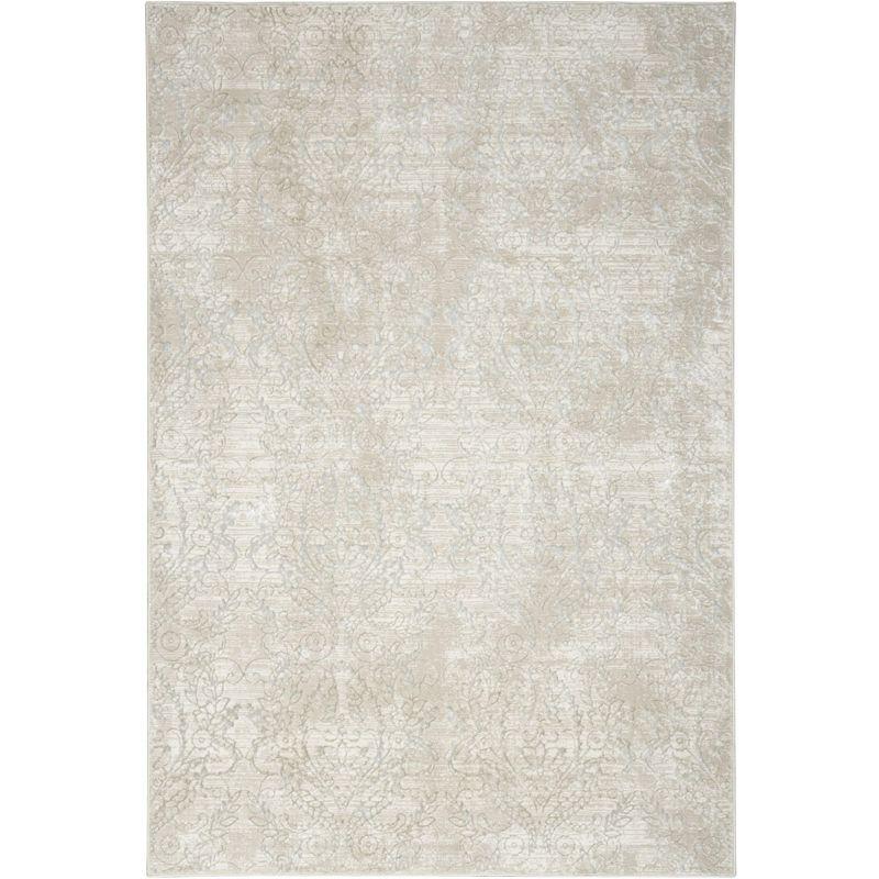 Iliana Damask Machine Woven Polyester Area Rug in Beige