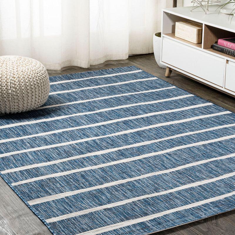 8'x10' Colonia Berber Stripe Indoor/Outdoor Area Rug, Blue/Ivory - JONATHAN Y