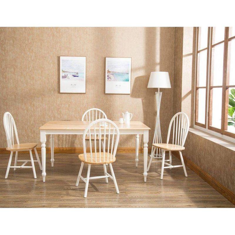 5pc Farmhouse Dining Set White/Natural - Boraam: Solid Hardwood, 4 Chairs, Rectangle Table